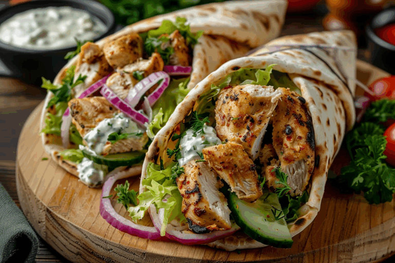 Greek Chicken Pita Wraps with Feta Sauce