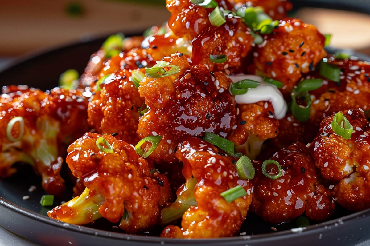 Gochujang Glazed Cauliflower with Lime Yogurt Dip