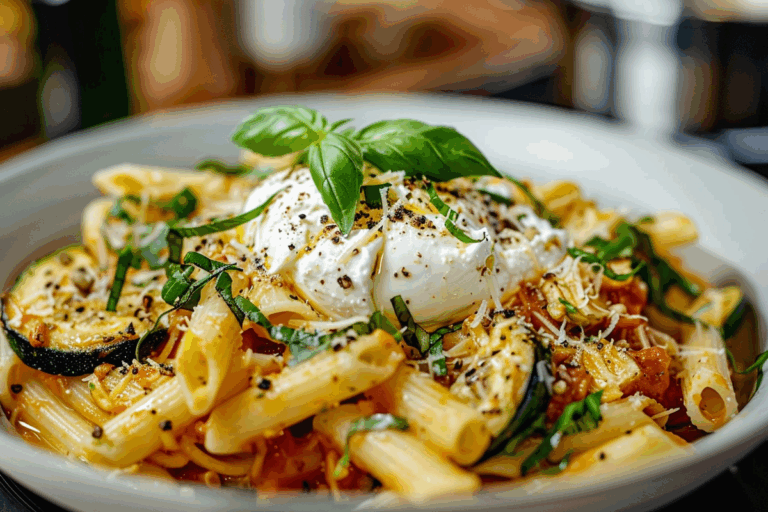 Roasted Zucchini and Burrata Pasta