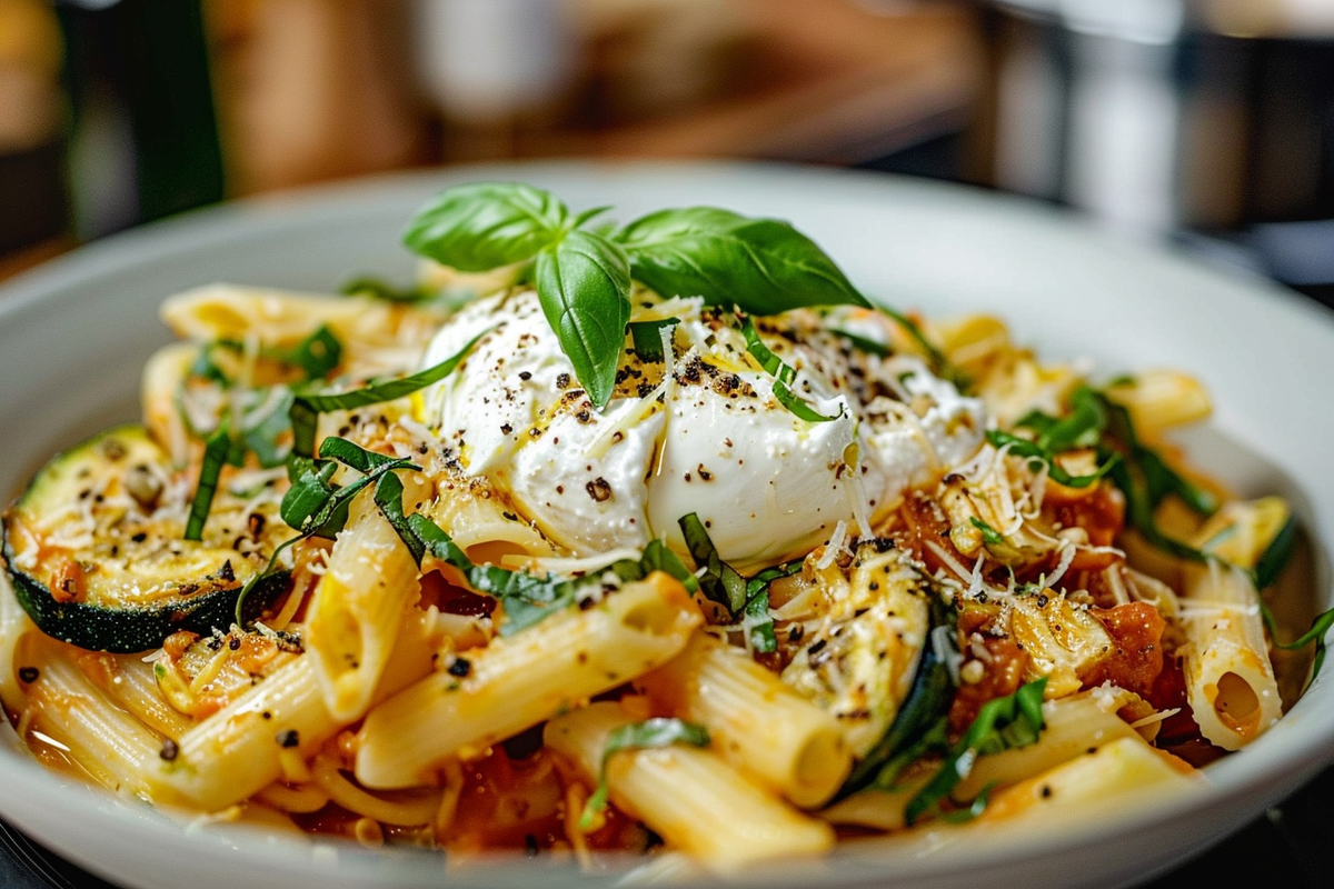 Roasted Zucchini and Burrata Pasta