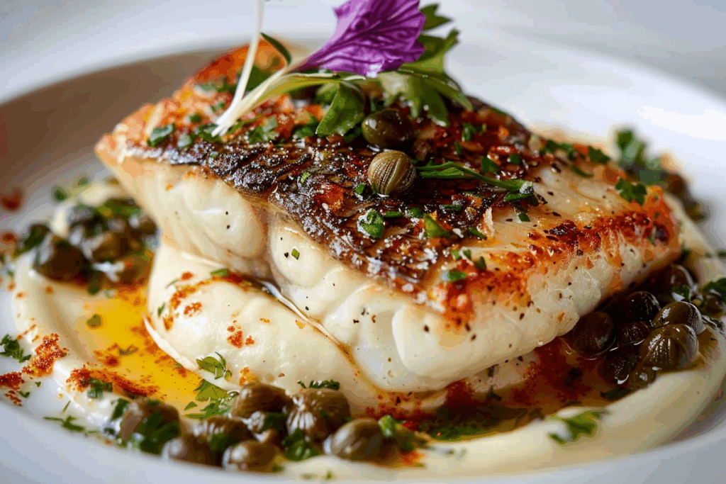Pan-Seared Barramundi with Cauliflower Purée & Lemon-Caper Beurre Blanc