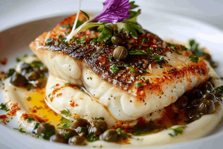 Pan-Seared Barramundi with Cauliflower Purée & Lemon-Caper Beurre Blanc