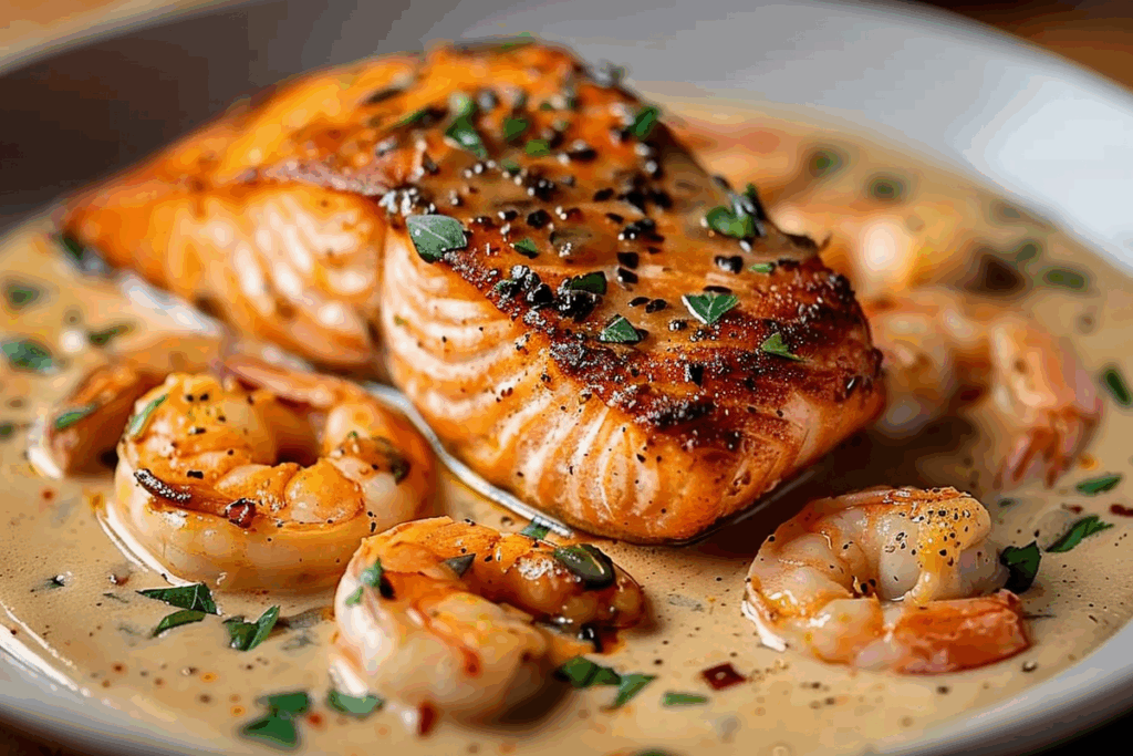 Salmon and Shrimp with Cajun Cream Sauce