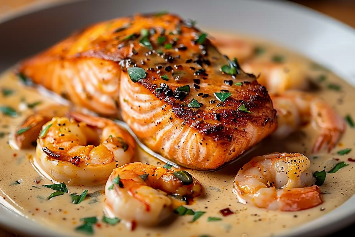Salmon and Shrimp with Cajun Cream Sauce