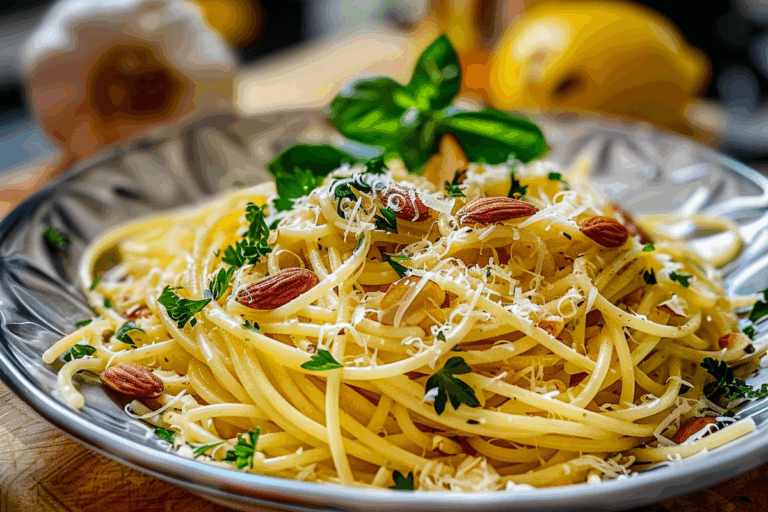 Lemon Garlic Spaghetti with Toasted Almonds