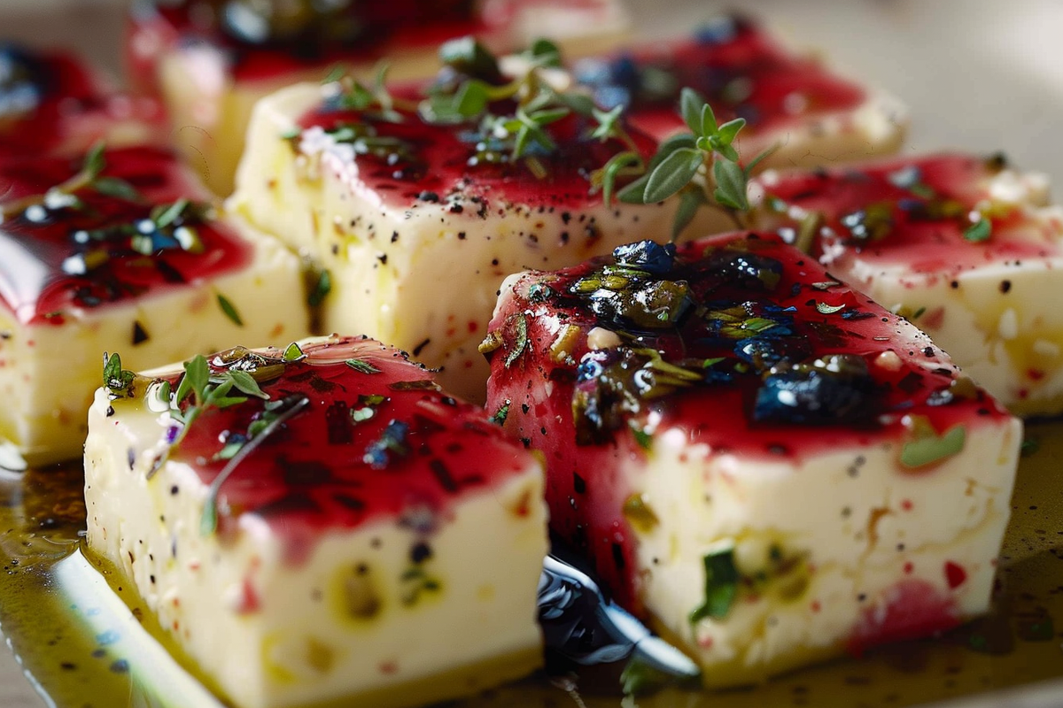 Kool-Aid Color Shock Feta Cubes in Olive Oil