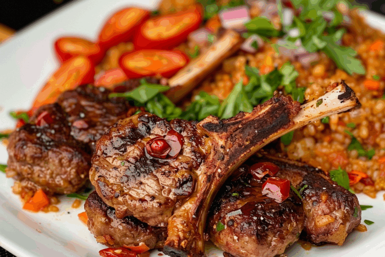 Grilled Lamb Chops and Kofte with Flavorful Bulgur Pilaf