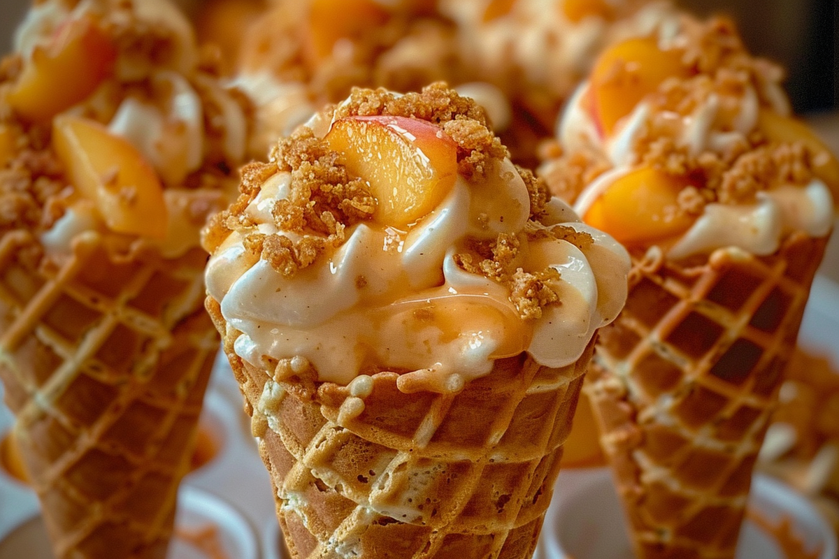 Peach Cobbler Cheesecake Cones