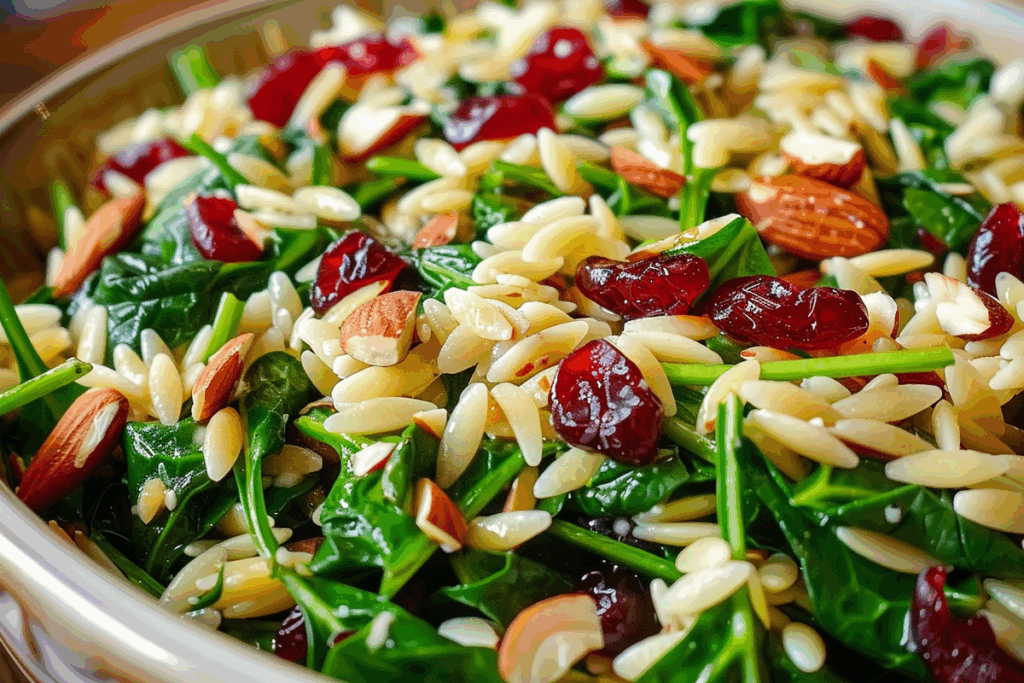 Spinach and Orzo Salad with Cranberries and Almonds