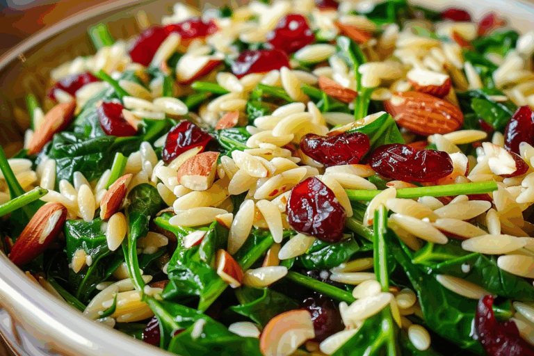 Spinach and Orzo Salad with Cranberries and Almonds
