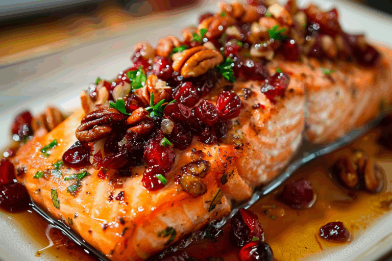 Baked Salmon with Cranberry Salsa and Pecans