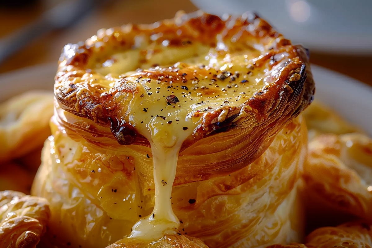 Melting Cheese Fondue in a Golden Pastry Candle