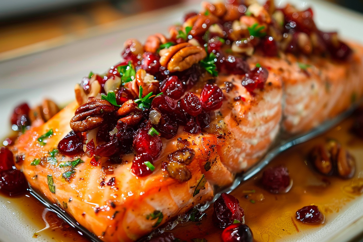 Baked Salmon with Cranberry Salsa and Pecans