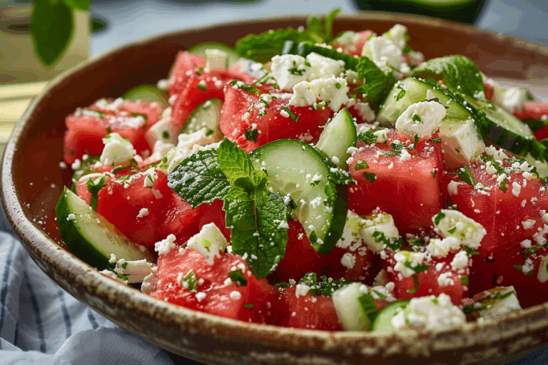 Watermelon & Feta Salad with Cucumber & Mint