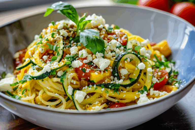 Summer Squash Noodle Bowl with Feta Crumble