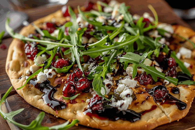 Cranberry Balsamic Flatbread with Goat Cheese and Arugula