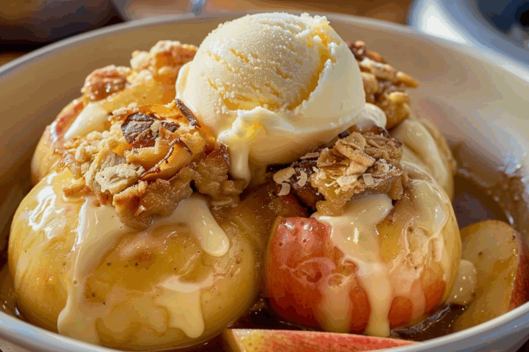 Baked Bloomin Apples Smothered in Vanilla Ice Cream
