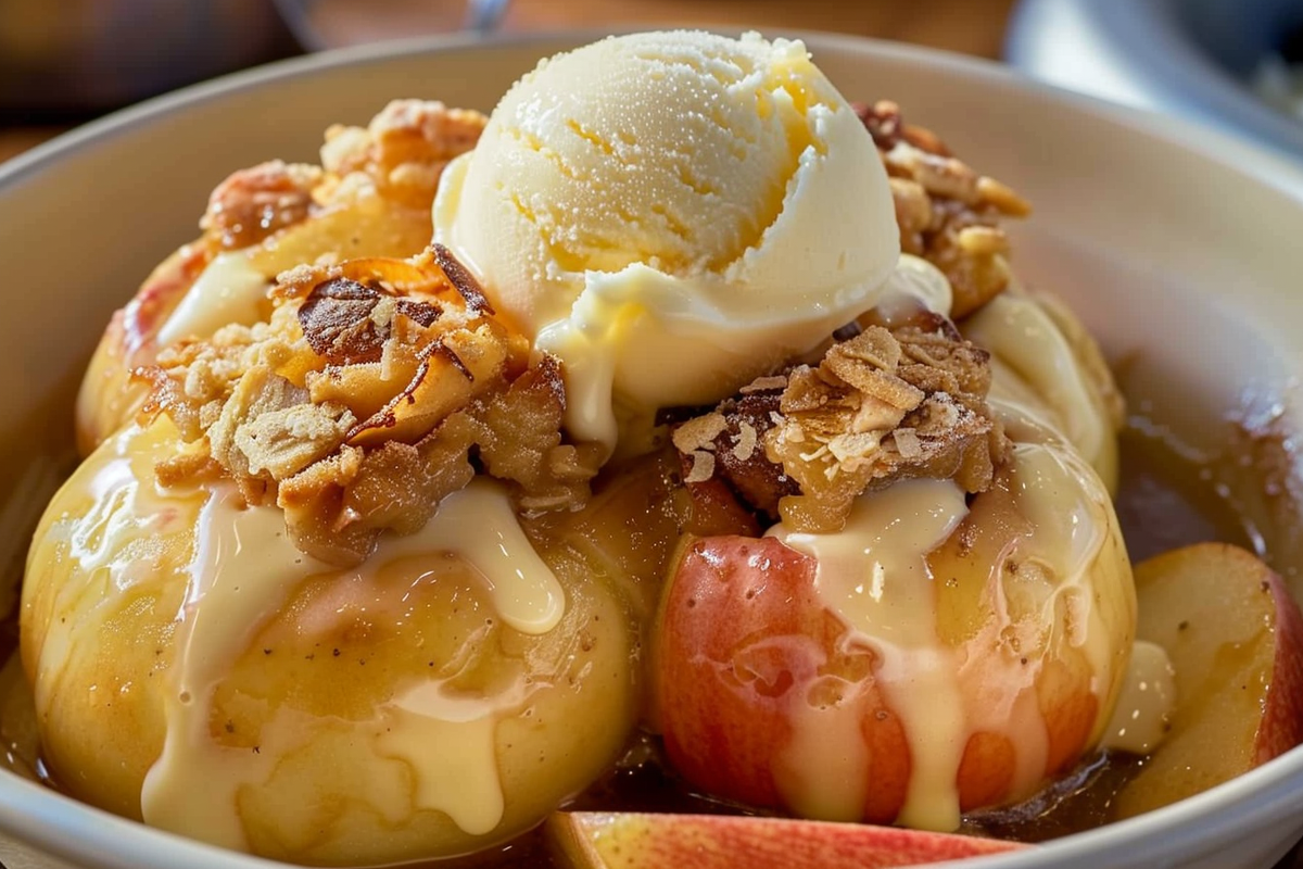Baked Bloomin Apples Smothered in Vanilla Ice Cream