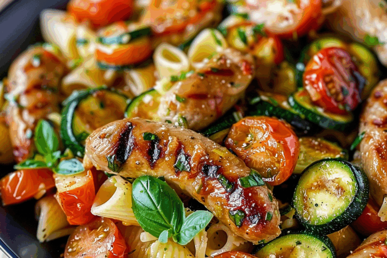 Chicken Sausages with Zucchini Tomatoes and Pasta