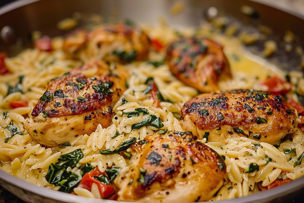 Creamy Ricotta Chicken and Orzo Skillet