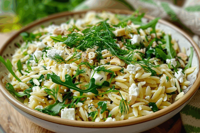 Feta Arugula Orzo with Greek Yogurt and Dill